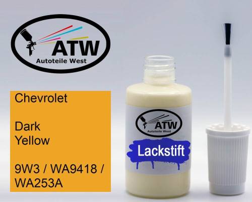 Chevrolet, Dark Yellow, 9W3 / WA9418 / WA253A: 20ml Lackstift, von ATW Autoteile West.